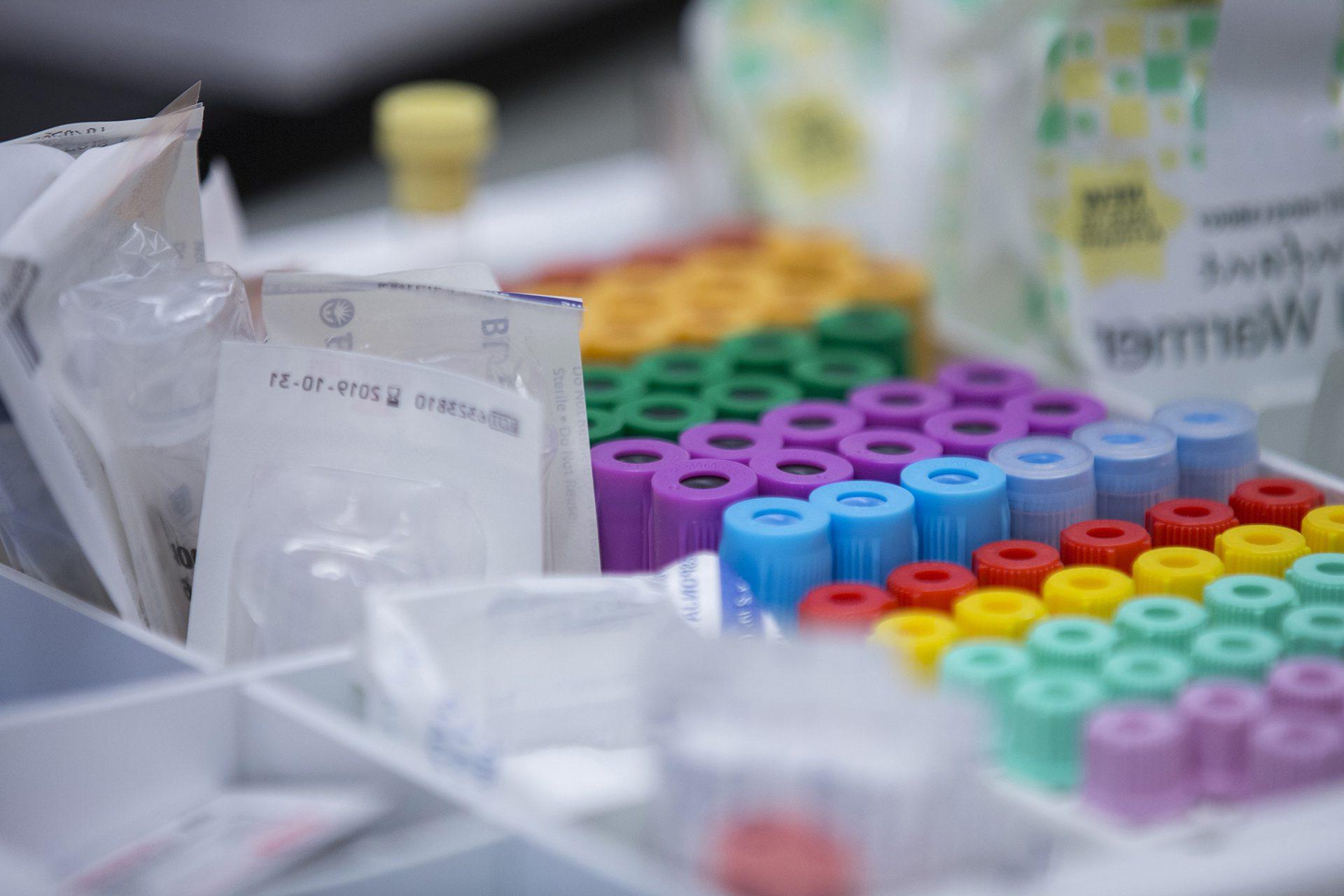 Close up of collection tubes in a laboratory.